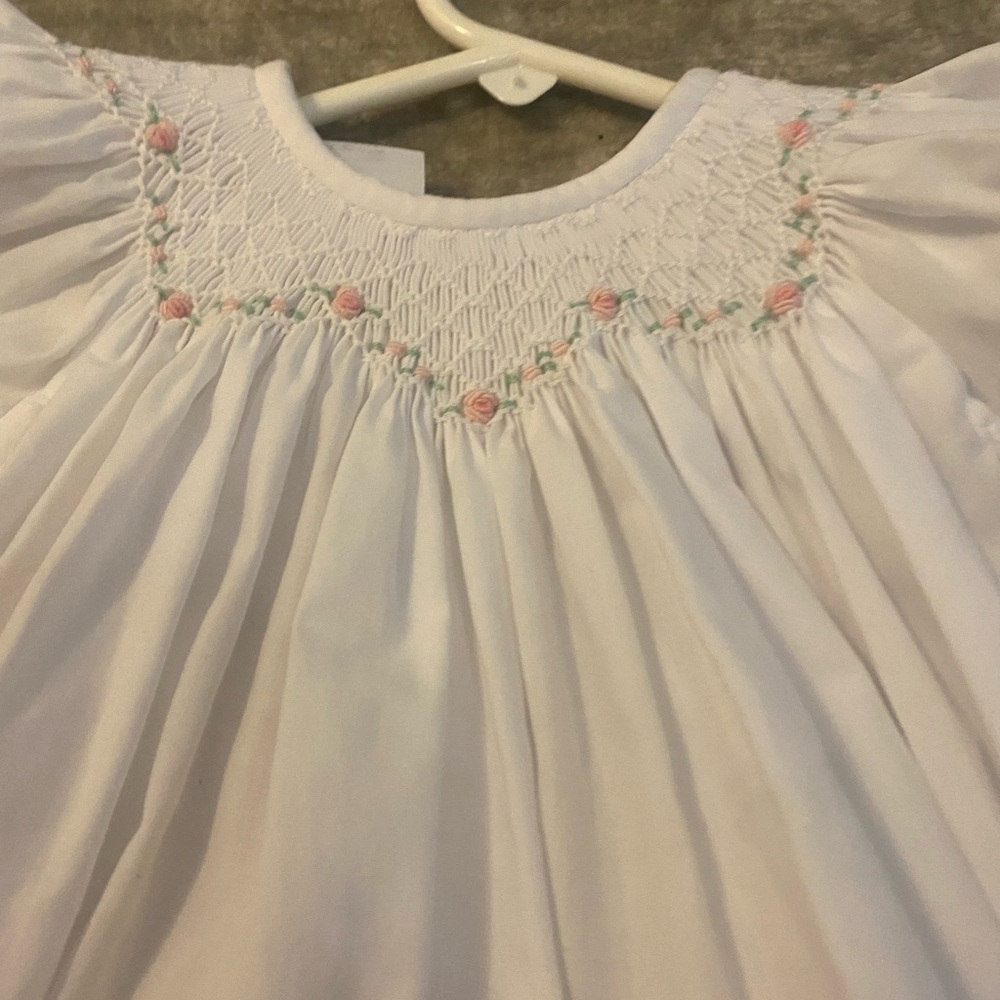 NWOT White Smocked Dress with Pink Accents